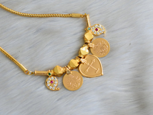Gold tone pink-green-white stone mango Cross Mangalyam dj-42420