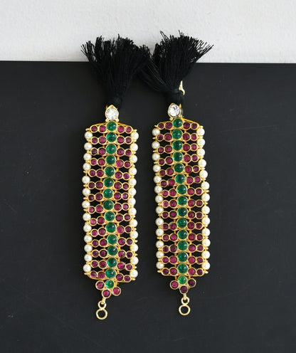 Gold tone kemp-green-white pearl ear side chain dj-50780