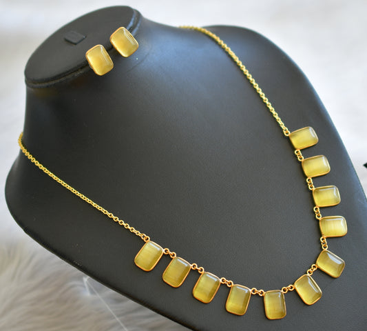 Gold tone yellow block stone necklace set dj-45390