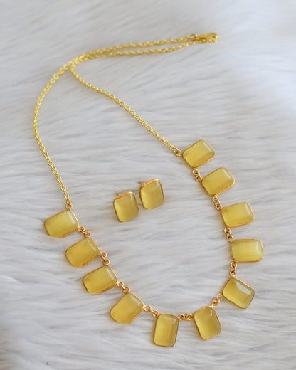 Gold tone yellow block stone necklace set dj-45390