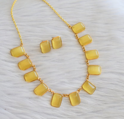 Gold tone yellow block stone necklace set dj-45390