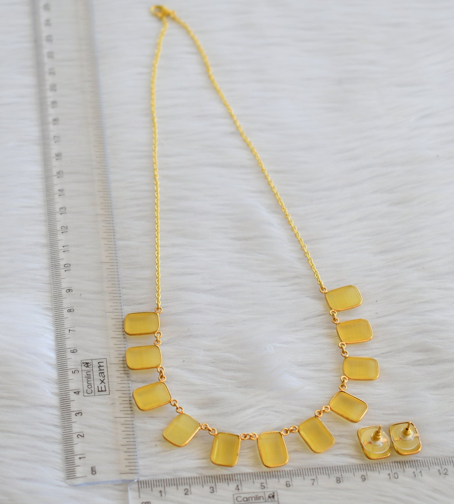 Gold tone yellow block stone necklace set dj-45390