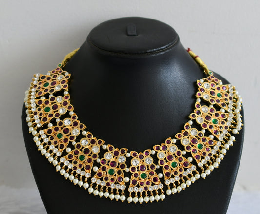 Gold tone precious kemp-green-white pearl peacock necklace dj-50776