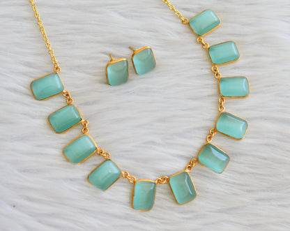 Gold tone sea green block stone necklace set dj-45391