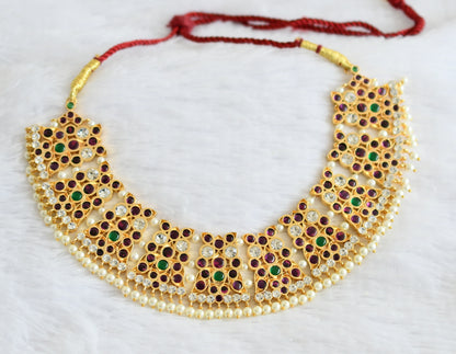 Gold tone precious kemp-green-white pearl peacock necklace dj-50776