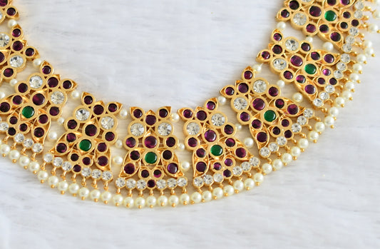 Gold tone precious kemp-green-white pearl peacock necklace dj-50776