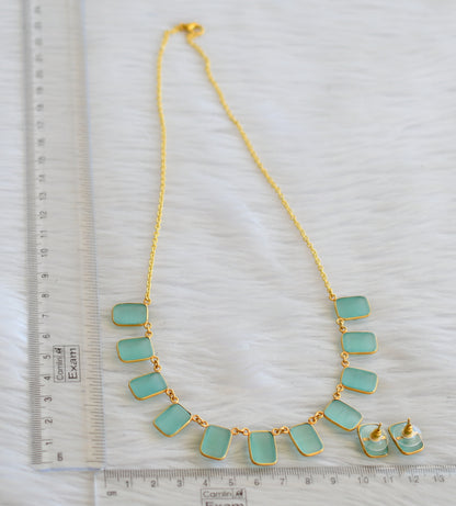 Gold tone sea green block stone necklace set dj-45391