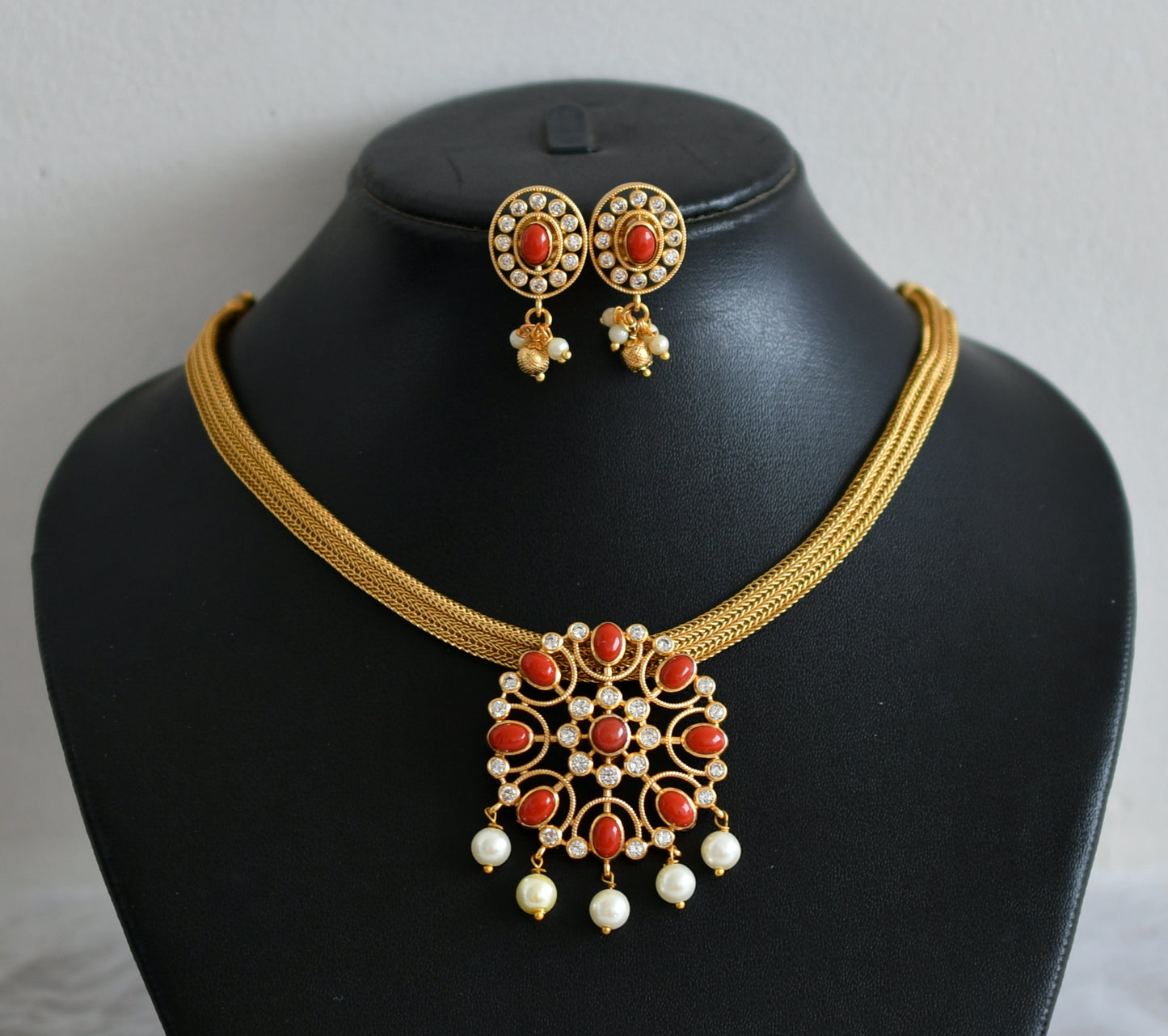 Matte finish cz coral flower necklace set dj-48852