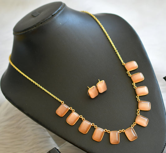 Gold tone orange block stone necklace set dj-45392
