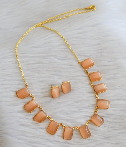 Gold tone orange block stone necklace set dj-45392