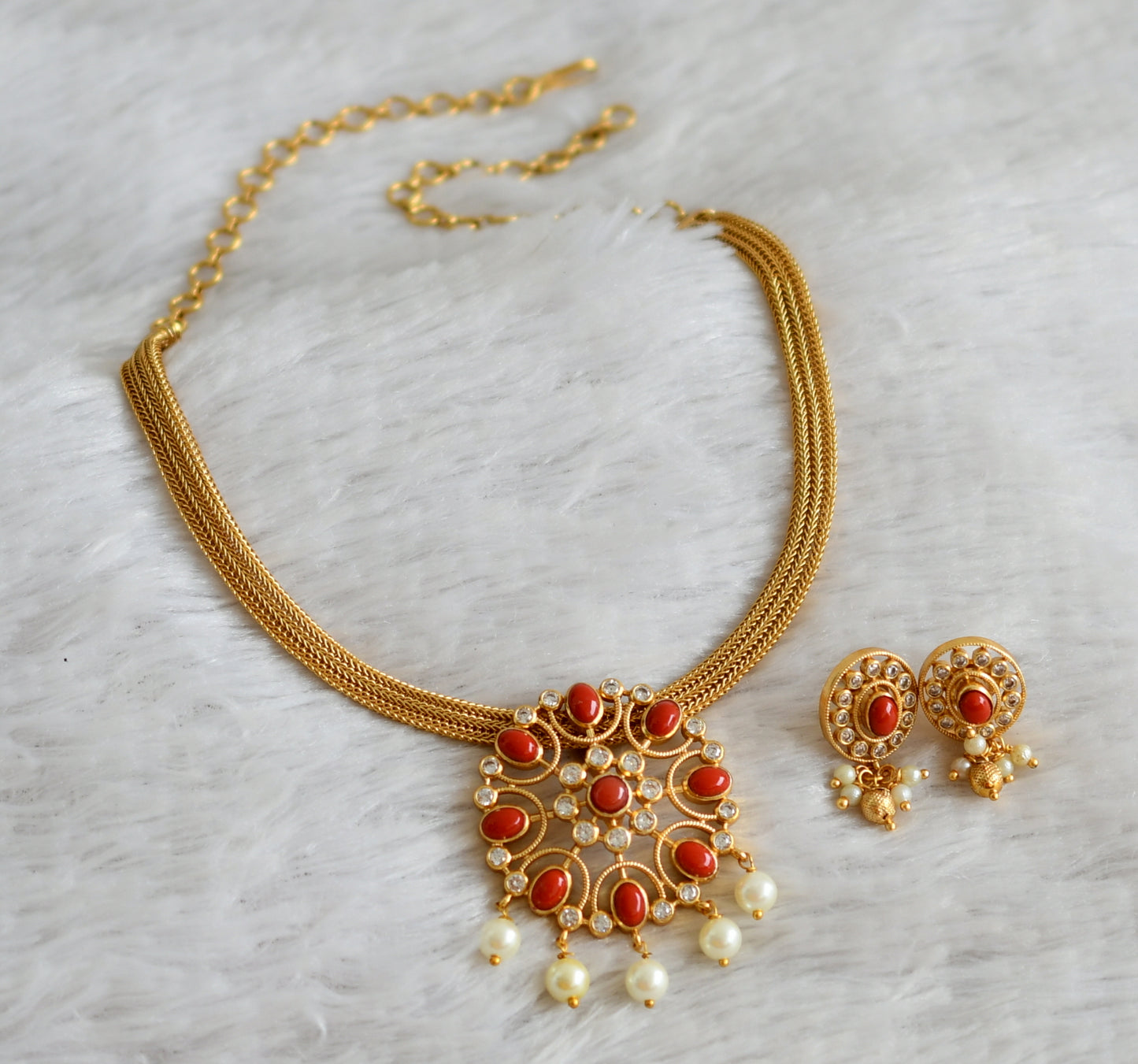 Matte finish cz coral flower necklace set dj-48852