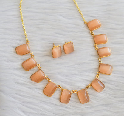 Gold tone orange block stone necklace set dj-45392