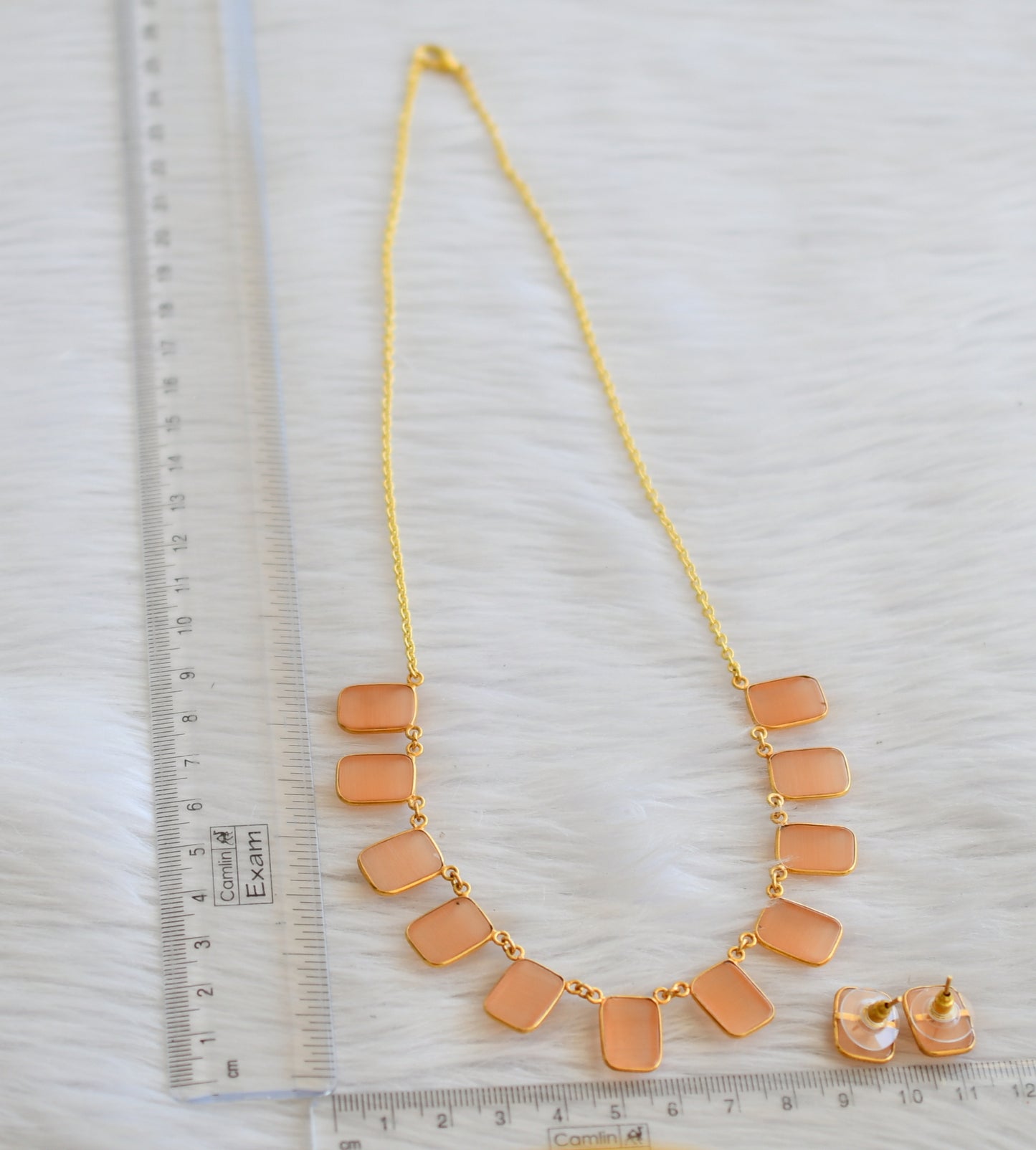 Gold tone orange block stone necklace set dj-45392