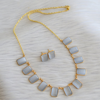 Gold tone grey block stone necklace set dj-45393