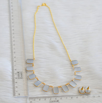 Gold tone grey block stone necklace set dj-45393