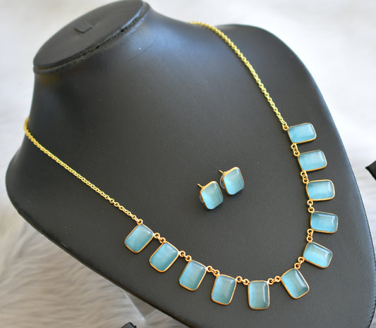 Gold tone blue block stone necklace set dj-45394