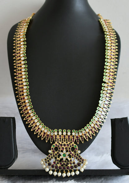 Gold tone precious kemp-green white peacock mulla mottu haar dj-50787