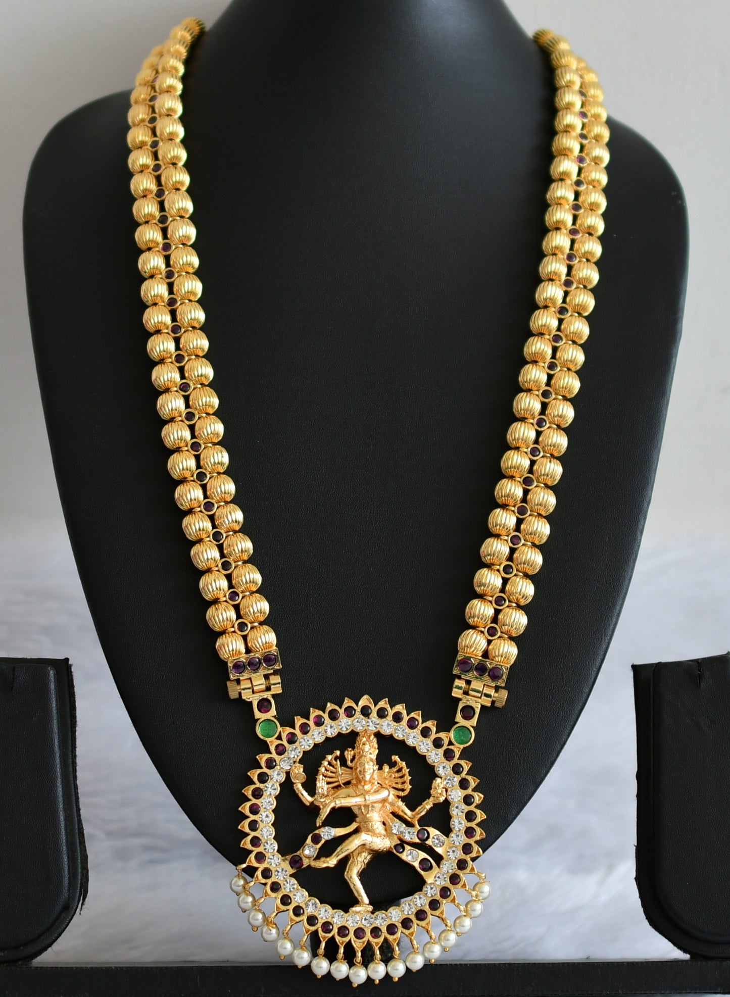 Gold tone precious kemp-green-white natarajar beaded haar dj-50786