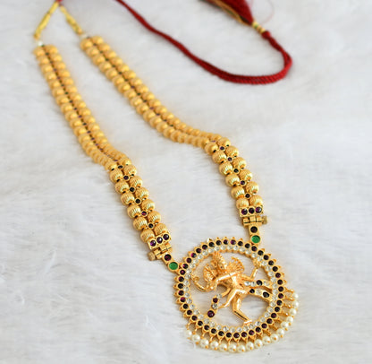 Gold tone precious kemp-green-white natarajar beaded haar dj-50786