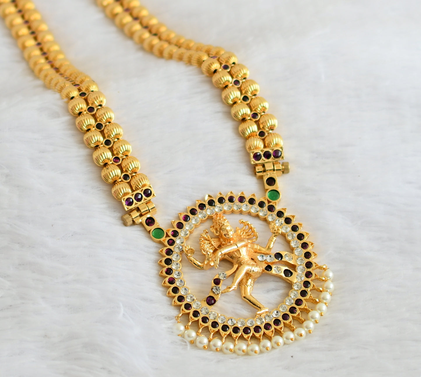 Gold tone precious kemp-green-white natarajar beaded haar dj-50786