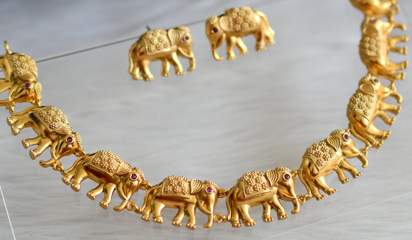 Matte finish ruby elephant necklace set dj-43744