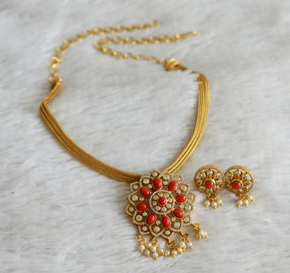 Matte finish cz coral pearl cluster flower necklace set dj-48847