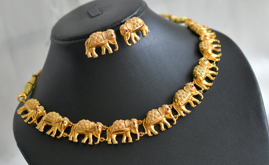 Matte finish ruby elephant necklace set dj-43744