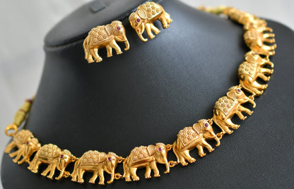 Matte finish ruby elephant necklace set dj-43744