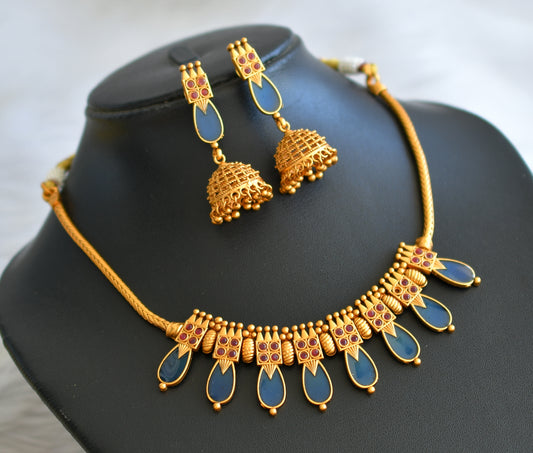 Matte finish red-blue nagapadam kerala style necklace set dj-45406