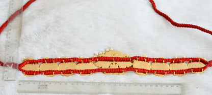 Gold tone precious kemp-green-white peacock pearl ganda berunda waist band dj-50789