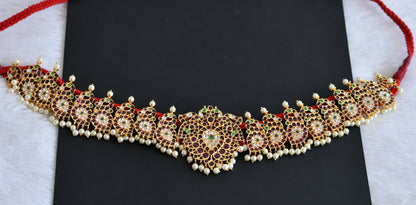 Gold tone precious kemp-green-white pearl peacock waist band dj-50788