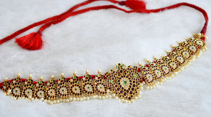 Gold tone precious kemp-green-white pearl peacock waist band dj-50788