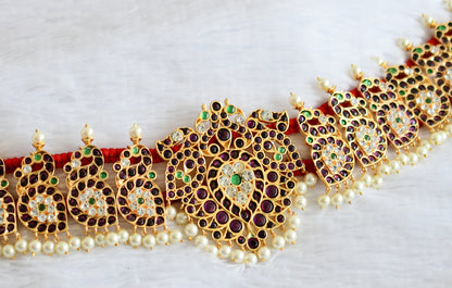 Gold tone precious kemp-green-white pearl peacock waist band dj-50788