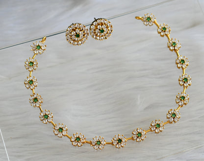 Matte finish cz green-white flower necklace set dj-43747