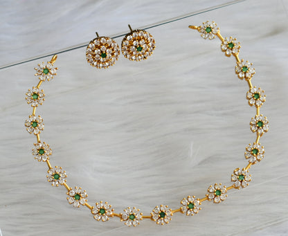 Matte finish cz green-white flower necklace set dj-43747