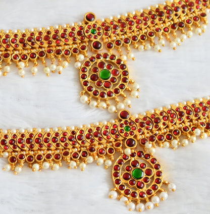 Gold tone kemp-green pearl bead armlets dj-50793