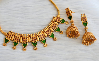 Matte finish red-green kerala style palakka necklace set dj-45408