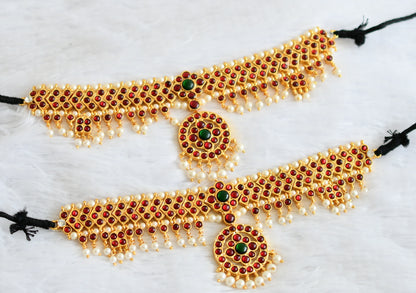 Gold tone kemp-green pearl bead armlets dj-50794