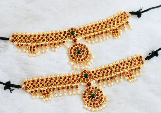 Gold tone kemp-green pearl bead armlets dj-50794