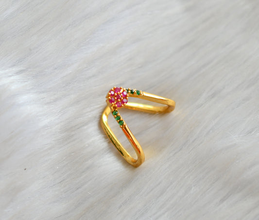 Gold tone ruby-green stone vanki finger ring dj-42443