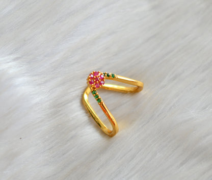 Gold tone ruby-green stone vanki finger ring dj-42443