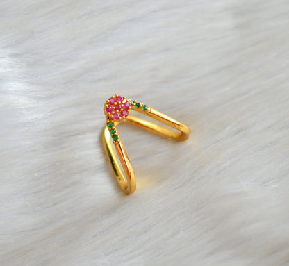 Gold tone ruby-green stone vanki finger ring dj-42443