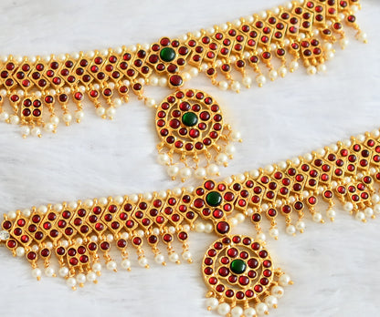 Gold tone kemp-green pearl bead armlets dj-50794