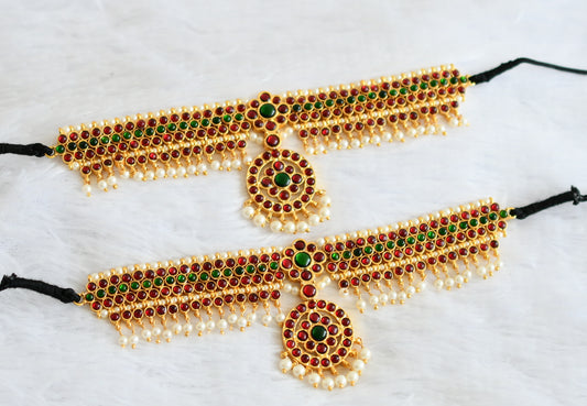 Gold tone kemp-green pearl bead armlets dj-50792