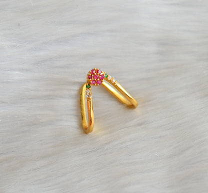 Gold tone ruby-green-white stone vanki finger ring dj-42444