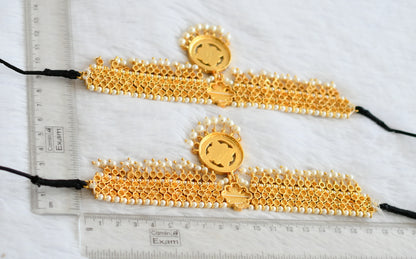 Gold tone kemp-green pearl bead armlets dj-50792