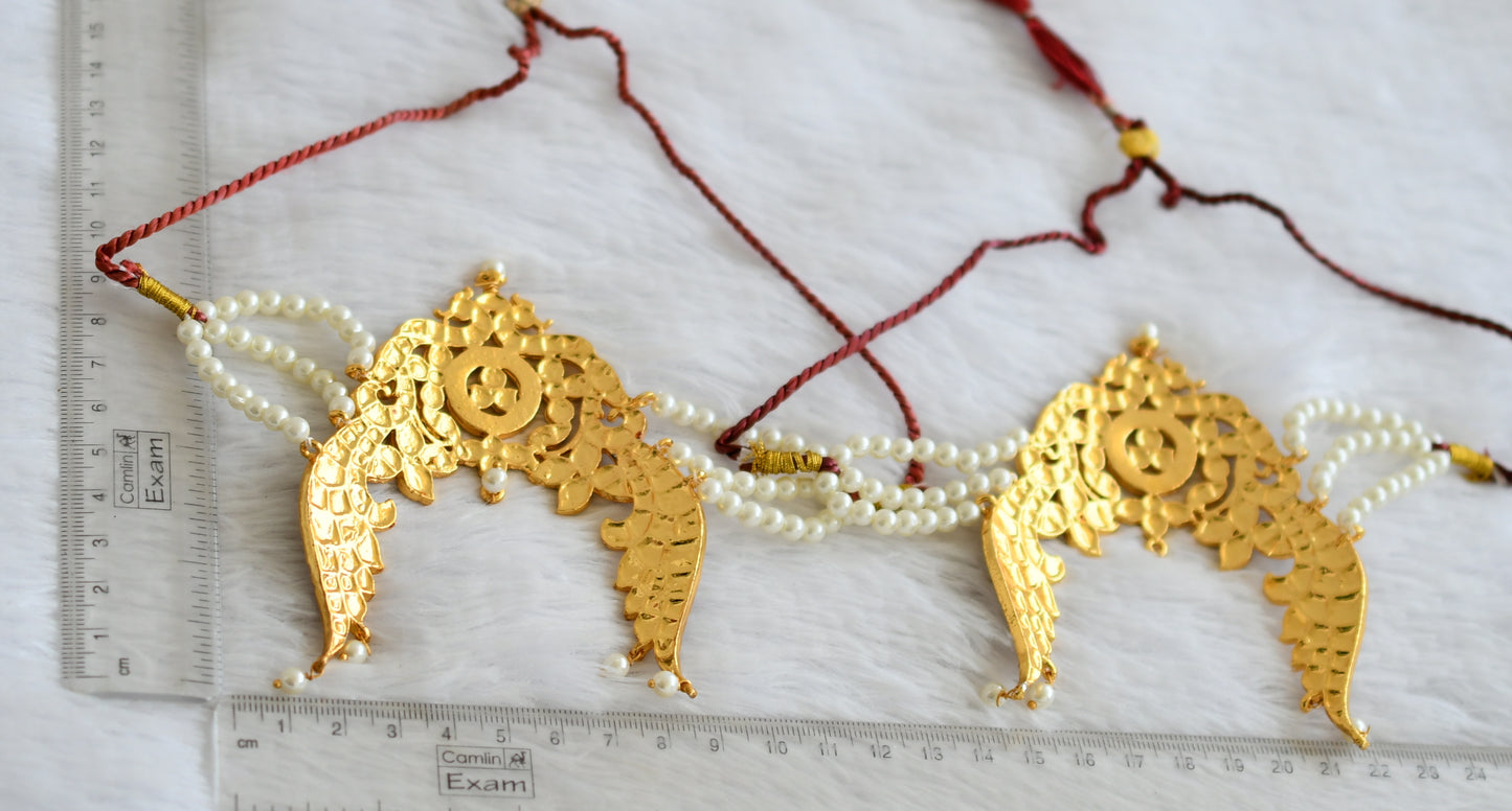 Gold tone kemp-green-white pearl peacock armlets dj-50807