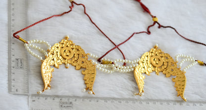 Gold tone kemp-green-white pearl peacock armlets dj-50807
