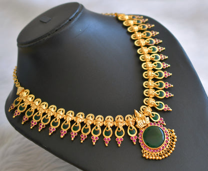 Gold tone ad pink-green ganesha kerala style necklace dj-45395