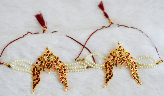 Gold tone kemp-green-white pearl peacock aemlets dj-50806